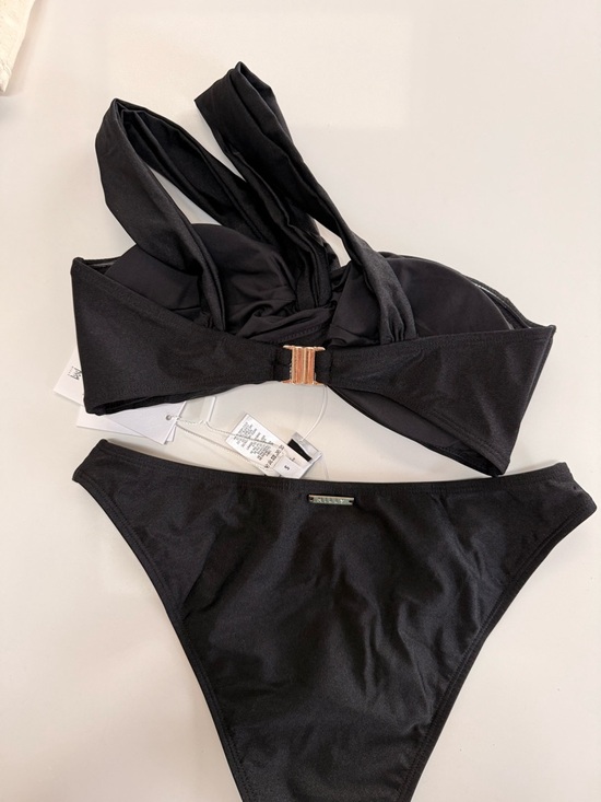 Milly- Olivia Black Twist Bandeau Bikini with Cross Straps - Picture 10 of 11